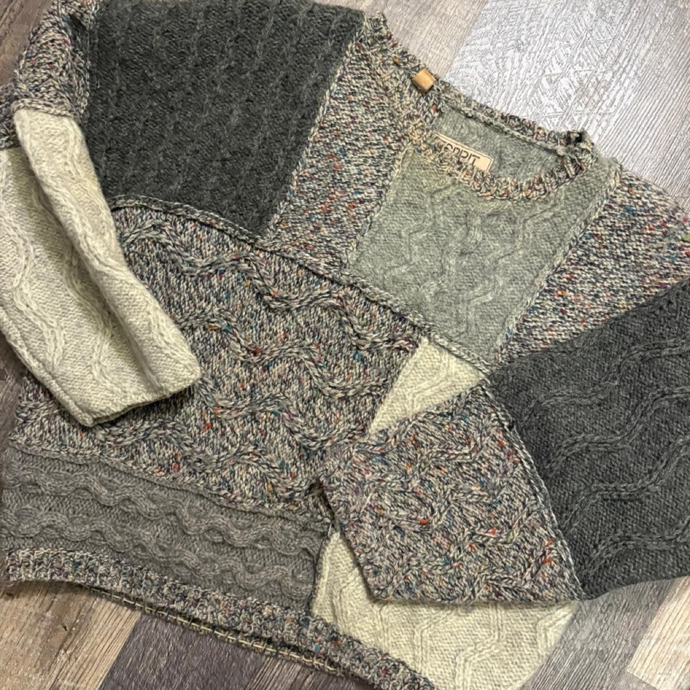 Vintage Esprit Patchwork Cable Knit Sweater Size S Multicolor Chunky Knit 90s